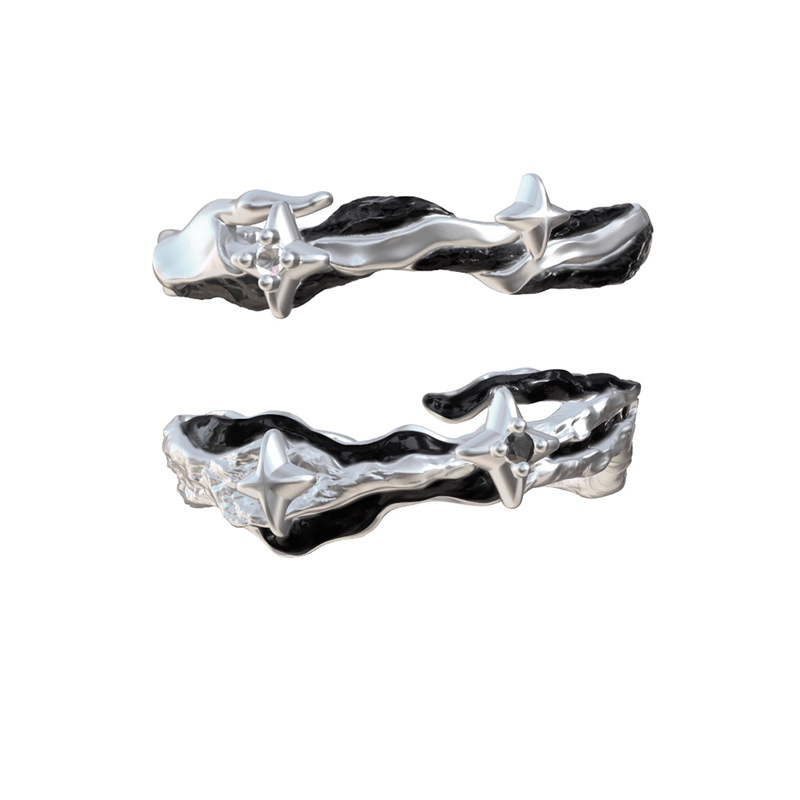 Retro and unique dark style irregular pleated star-opening ring for women, a high-end and niche couple ring Item Picture