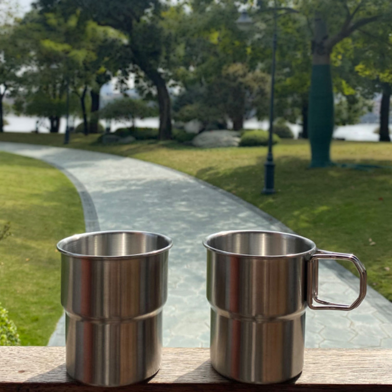 Single-layer rolled edge step cup, 304 stainless steel coffee cup, outdoor camping handle cup, ins high appearance level, portable cup Specification drawing