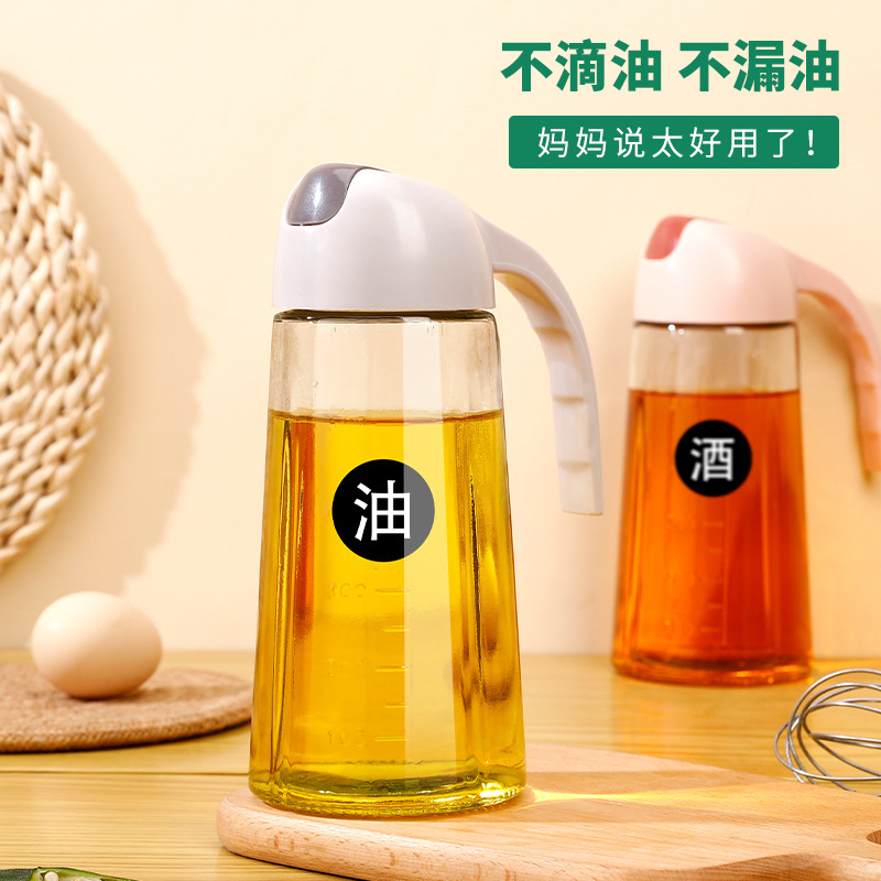 Wholesale automatic opening and closing non-hanging cup oil jugs, household seasoning bottles, soy sauce bottles, large-capacity leak-proof glass oil jugs for household use details Picture