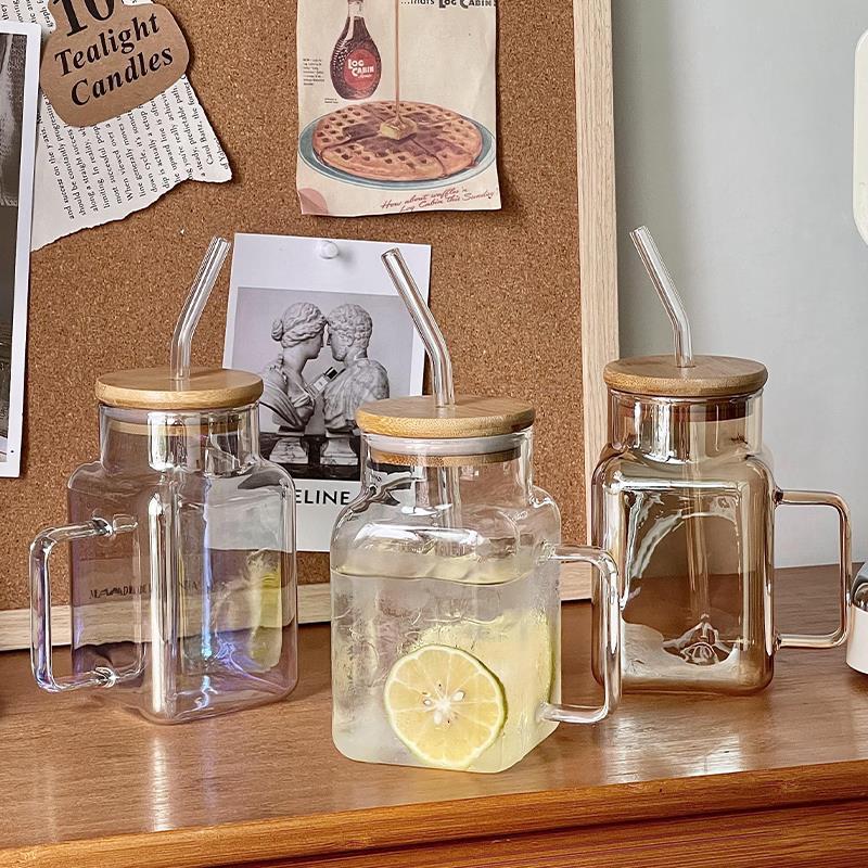 Juice drink cup, single-layer cup, high borosilicate glass transparent straw cup, drinking cup, thickened glass cup with high appearance level details Picture