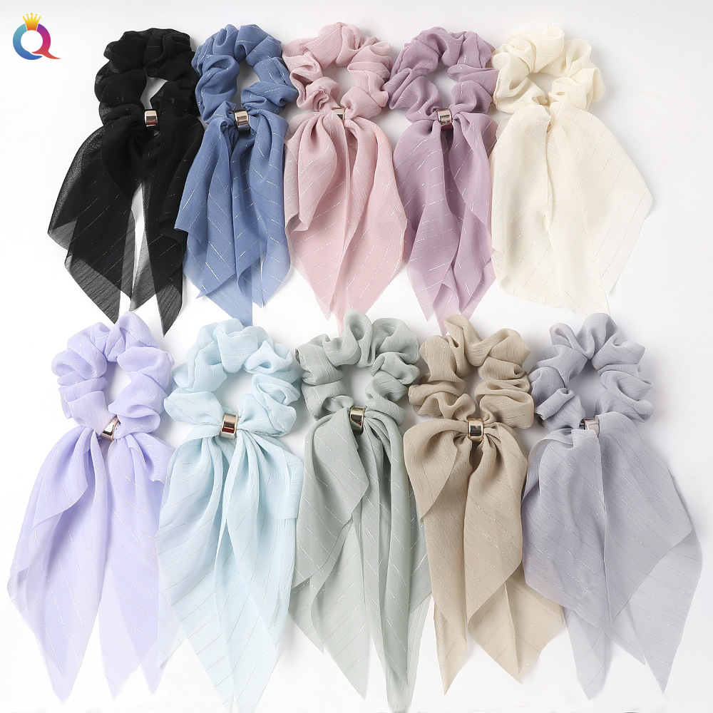 Qiyue Cross-border Ribbon Hair Band New double-layer bow large Intestine circle, women's lace ponytail fabric circle hair accessory full figure