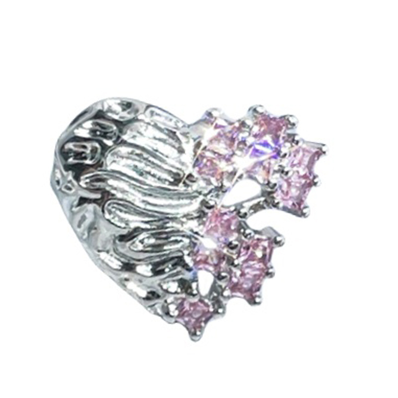 Sweet and cool pink diamond, slightly set with a touch of elegance, open ring, a delicate autumn and winter accessory for women, versatile ring, in an Instagram cool style Item Picture