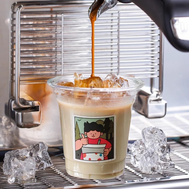 98-caliber pet cold drink cup, disposable coffee cup, packing strap lid, transparent plastic juice drink and milk tea cup Application Scenario