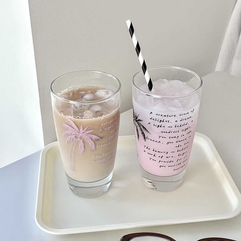 Homemade coconut tree cups, glass cold brew cups, coffee cups, household drinking cups, glass cups, breakfast cups, milk cups Specification drawing