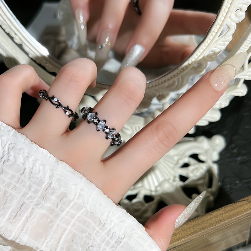 Punk dark cross-border Saturn micro-set stacked open ring, women's thorns light luxury, versatile, simple and fashionable ring trend full figure
