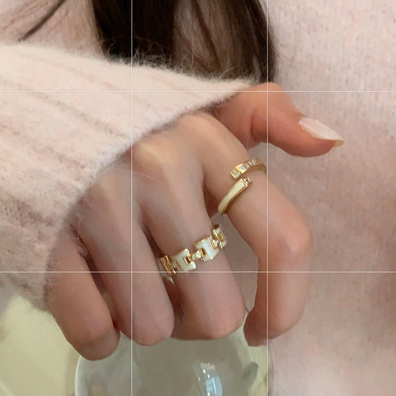 Zircon drop glaze opening adjustable ring for women, ins style, fashionable, versatile, niche design, high-end ring, 2023 new style full figure