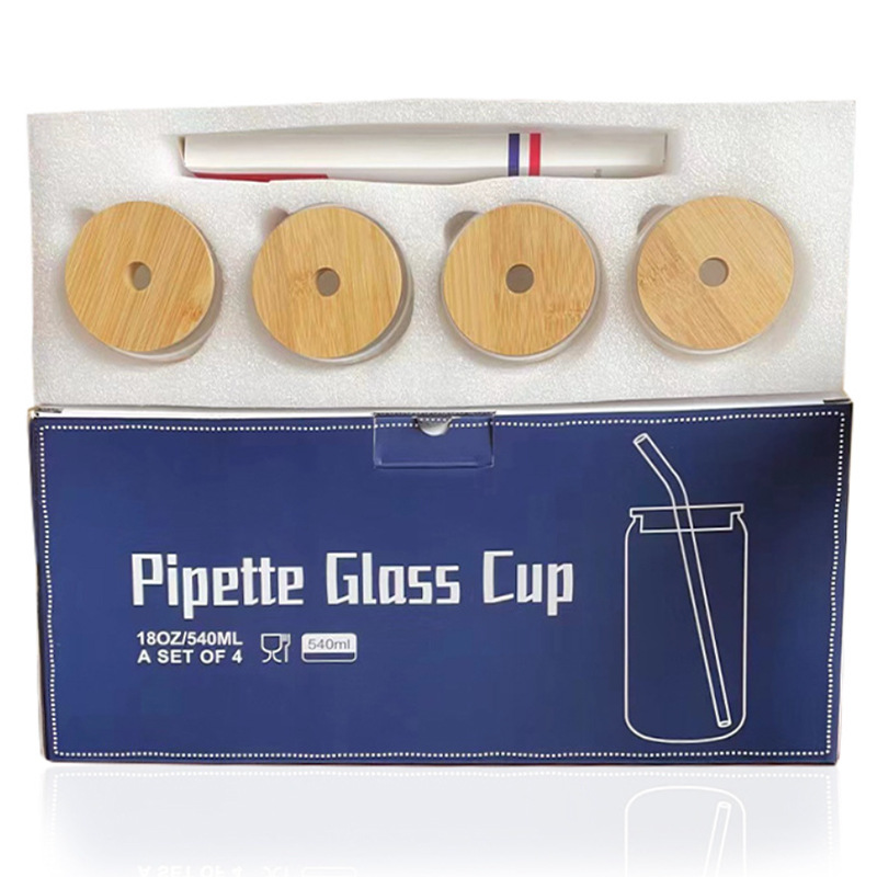 Transparent water cups with bamboo LIDS, straw cups, cold drink juice, milk tea, milk coffee cups, wholesale Amazon cola cups details Picture