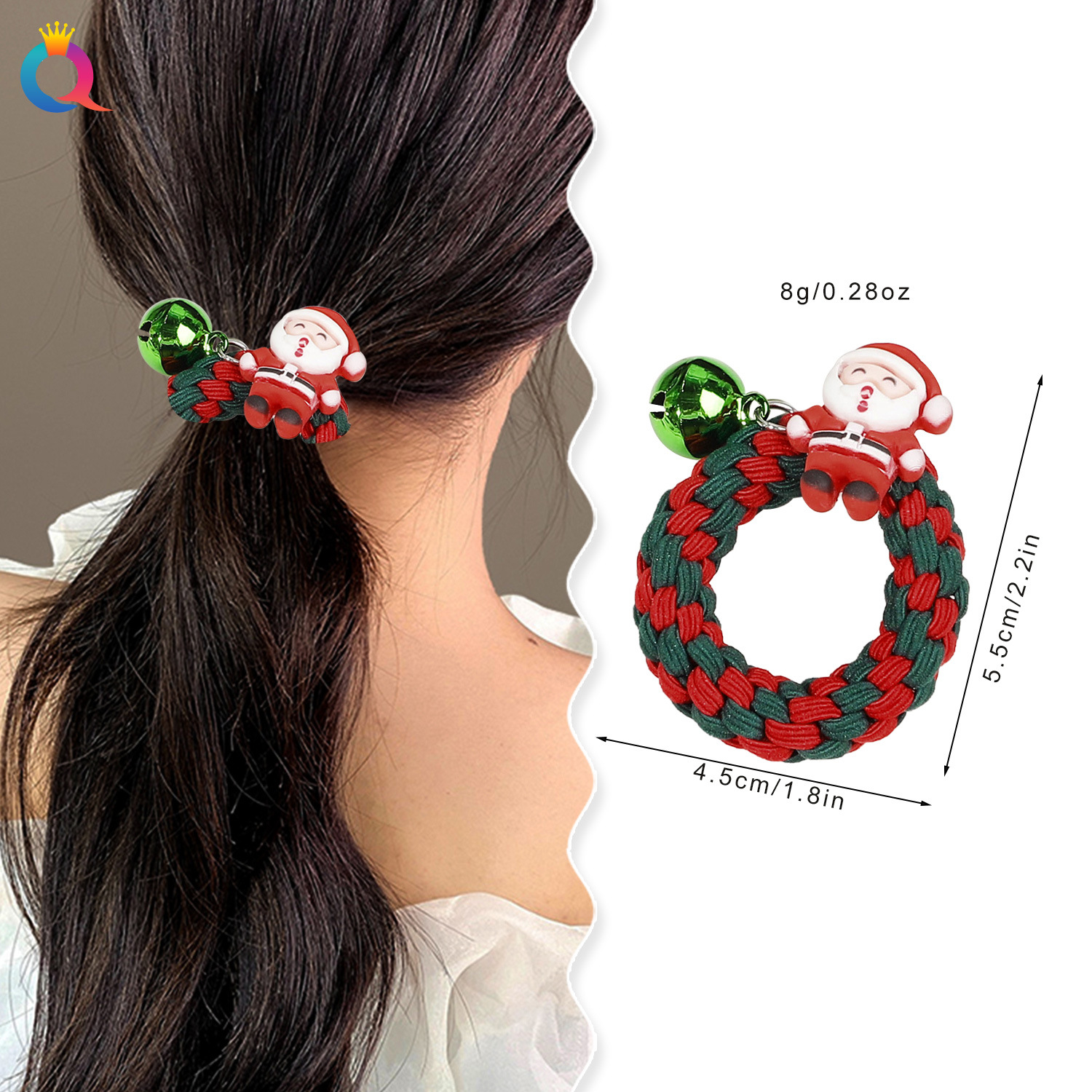 Qiyue Cross-border Christmas Bell Braided hair Band, hair tie at the back of the head, ins Large Intestine circle hair accessory wholesale details Picture