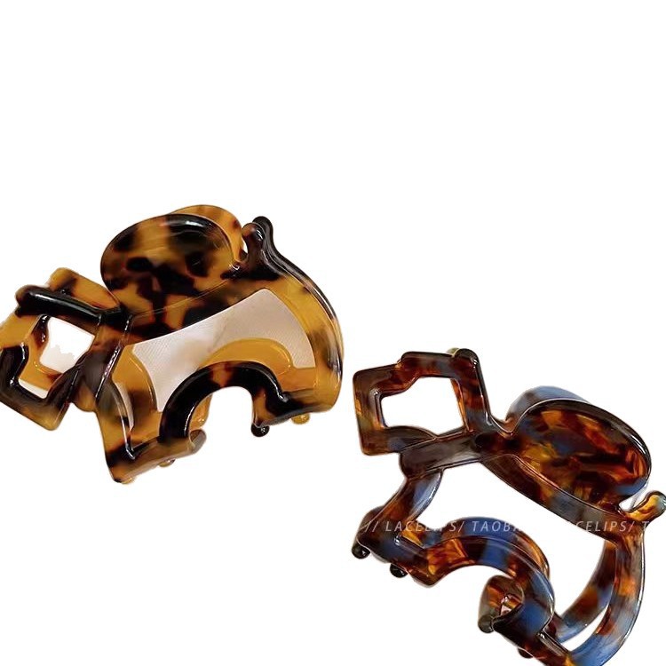 Leopard-print acetic acid puppy claw clip for women with a high-end look 2025 new shark clip high ponytail semi-tied hair bun, hair clip and hair accessory Item Picture