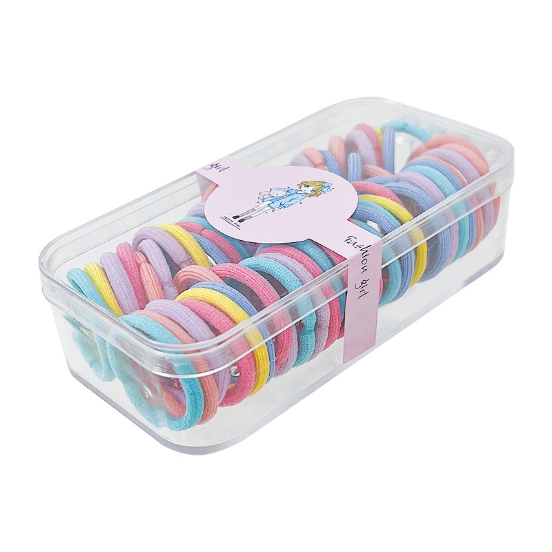 Qiyue Cross-border Boxed children's hair accessories, colorful hair ties, high-elasticity rubber bands, hair ties, hair accessories and hair bands wholesale Item Picture