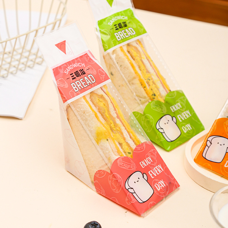 Easy-tear sandwich packaging bags, sandwich bags, transparent baking triangular cake and bread disposable packaging bags Specification drawing