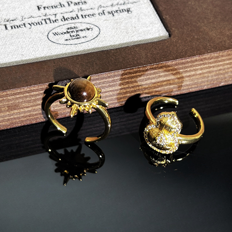 Maillard Sunflower Tiger's Eye Ring for Women 2025 New Style Gourd Niche Design Retro high-end ring full figure