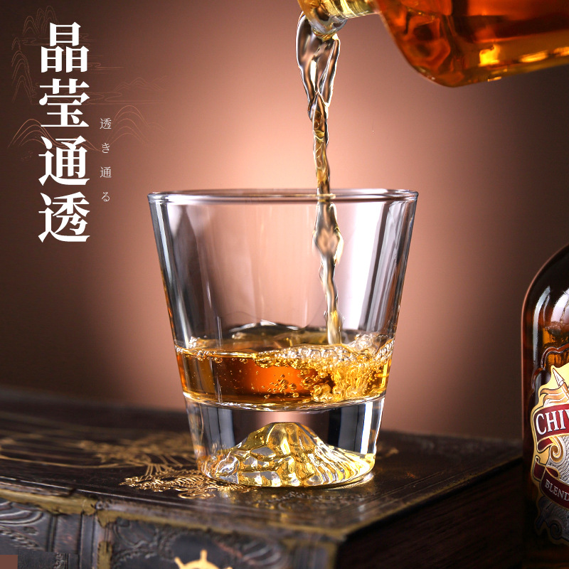 Wholesale of Japanese-style creative Mount Fuji cups, transparent glass water cups, beer mugs, and household juice drink cups with LOGO printing Specification drawing