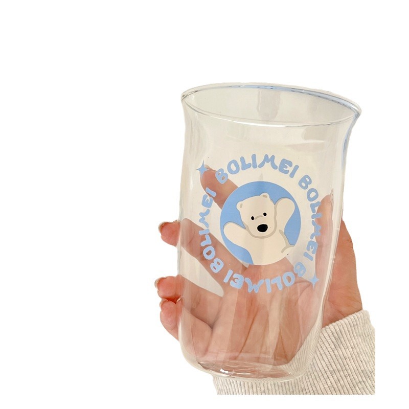 Couple water cups, Korean InS-style glass cold brew coffee cups, cartoon glass cups, large-capacity drinking cups Item Picture