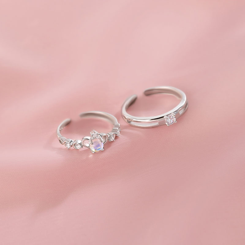 Moonstone niche design ins cold style crown open ring, feminine, trendy, individual and high-end ring full figure