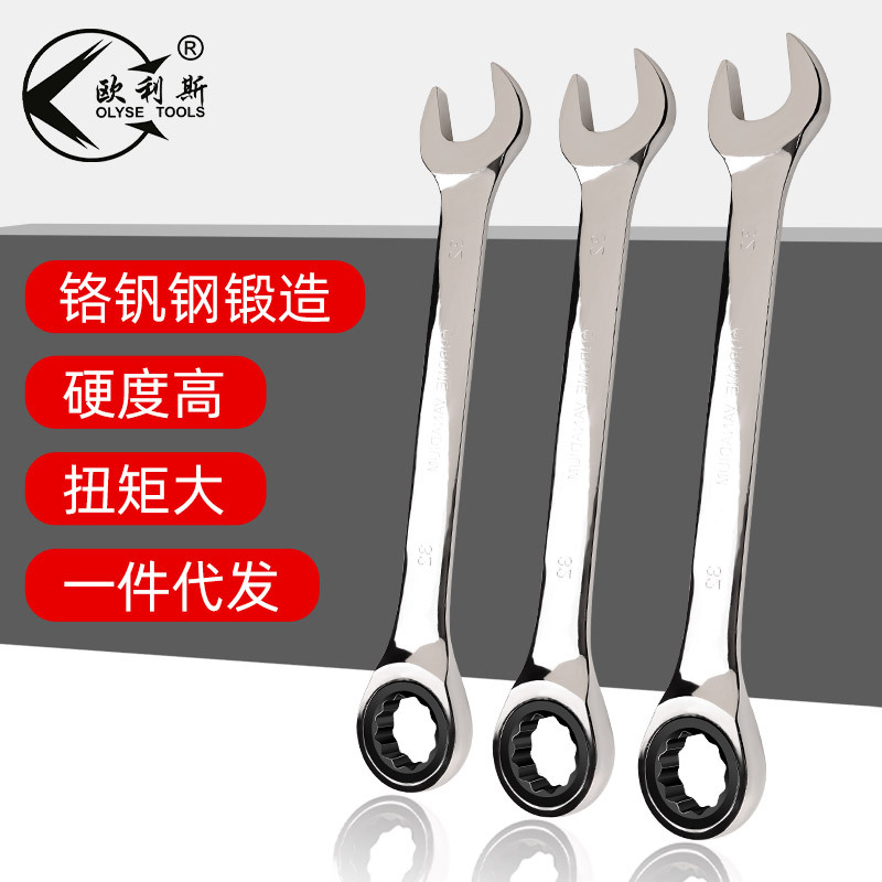 Wholesale dual-purpose ratchet wrenches with plum blossom opening, chrome-vanadium steel multi-functional quick mirror wrenches, and double-ended wrench tools details Picture