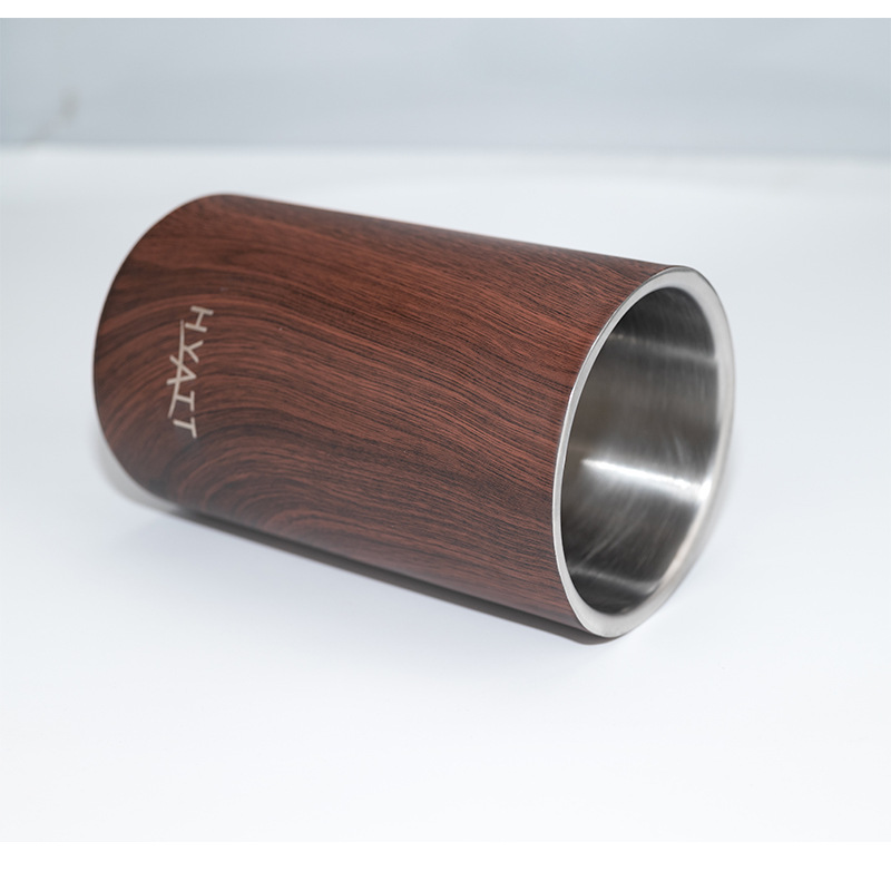 Stainless steel double-layer wood grain ice bucket, 304 straight ice bucket, metal insulated ice granule bucket, champagne and beer chilled bucket Specification drawing