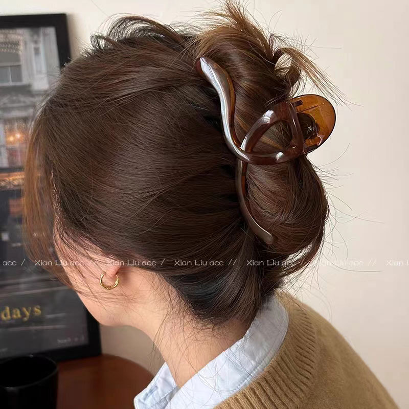 Korean jelly-colored large grabber for women, niche acrylic back of the head, shark clip, Maillard stylish hair clip full figure