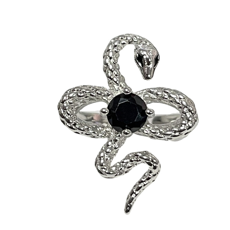 A unique and fashionable ring with a sweet and cool design for women, featuring a dark and unique pleated texture and snake-shaped opening Item Picture