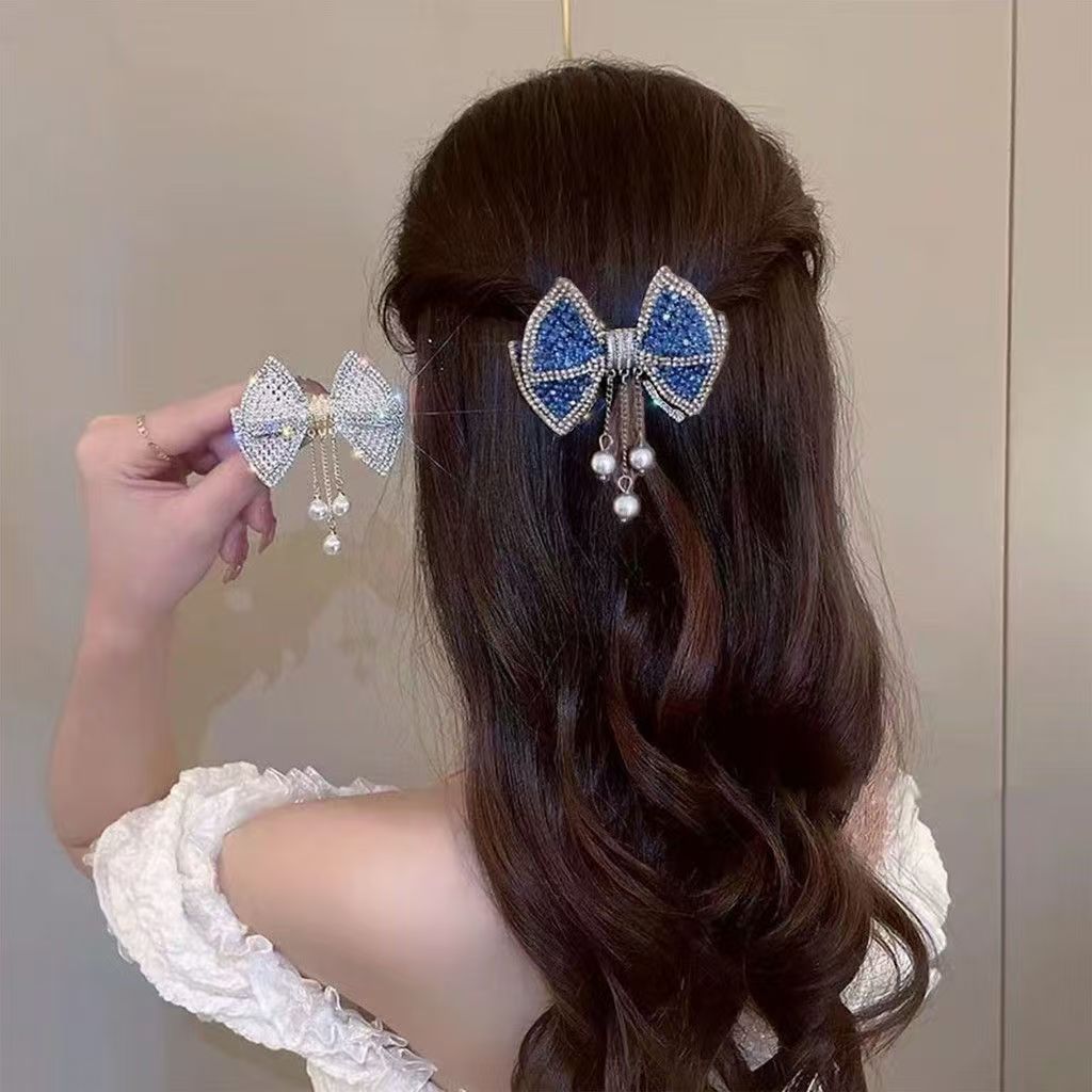 Bow tassel pearl clip headwear, half clip on the back of the girl's head, versatile spring hair clip, try the elegant hair clip full figure