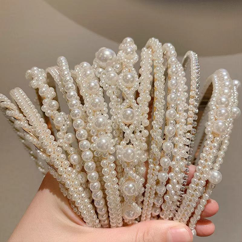 Children's Colorful Plastic Headband, Full Diamond Pearl Hair Band, Women's Korean-Style Spliced Hair Clip, Simple And Versatile Specification drawing