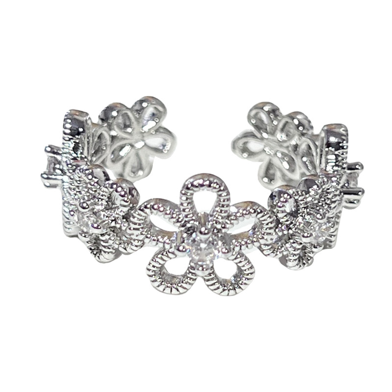 Minimalist plain lace flower hollowed-out fashionable open ring, feminine, light luxury, high-end feel, personalized and versatile ring Item Picture