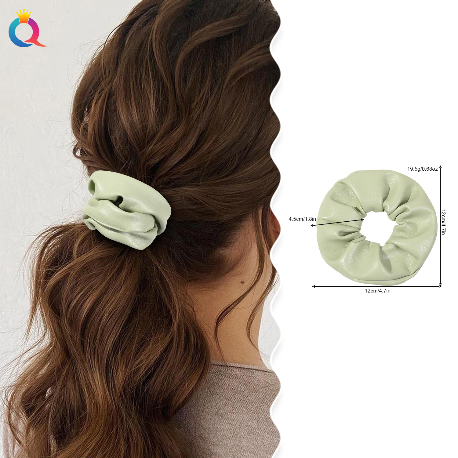 Qiyue Cross-border Solid Color PU Large Intestine Hair Band Korean version Large Leather Large Intestine Hair Band, versatile hair accessory wholesale details Picture