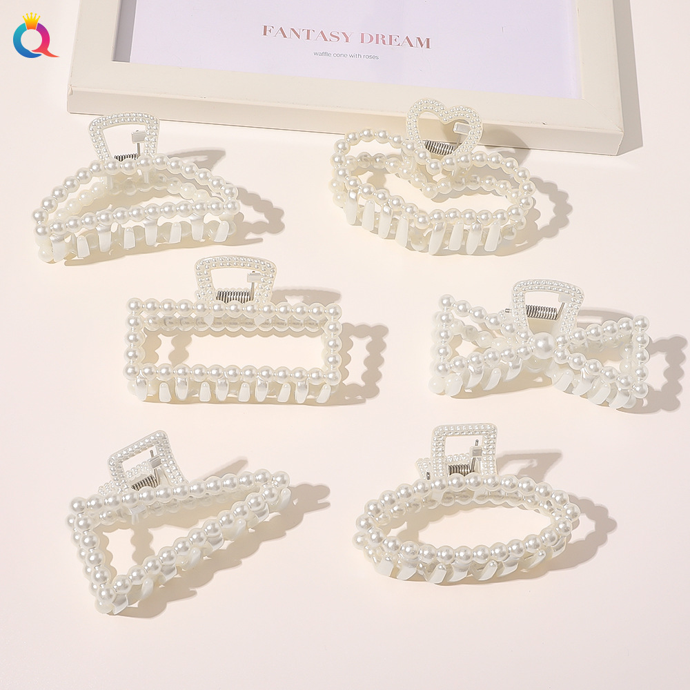 Qiyue Cross-border updo Pearl Clip, elegant, simple and fashionable hair clip, hair clip, hollowed-out geometric top clip, side clip, hair accessory full figure