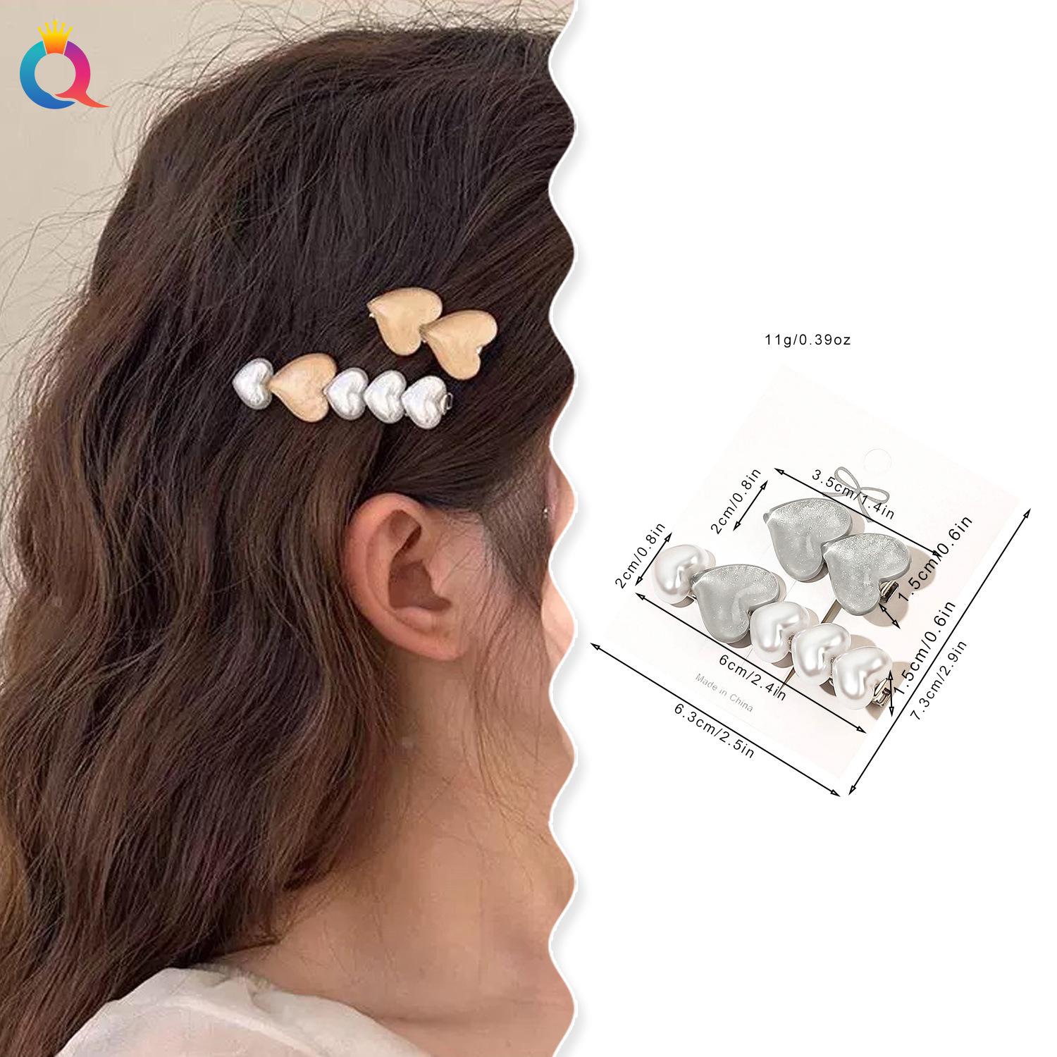 Qiyue Cross-border Sweet duckbill clip heart-shaped Pearl Hair Clip, cute and elegant hair grab, forehead bangs broken hair clip wholesale details Picture