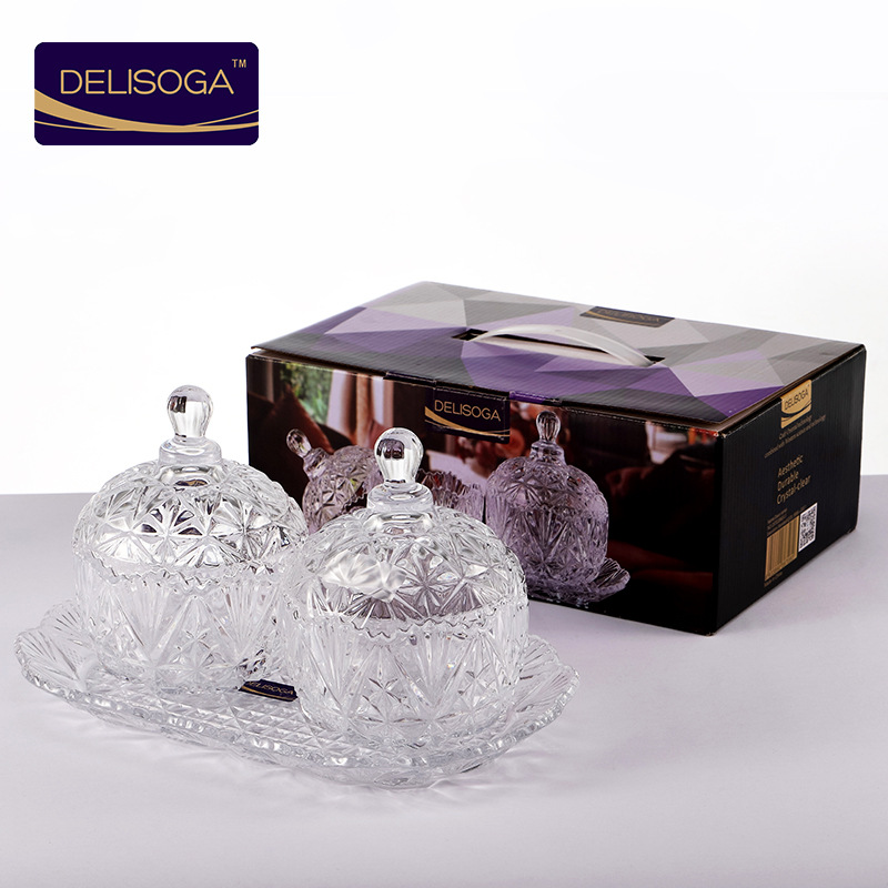 DELISOGA Dawn Series Sugar Jar Three-piece Set Transparent Glass Sugar Cup Storage Jar Candy Jar Gift Box Set full figure