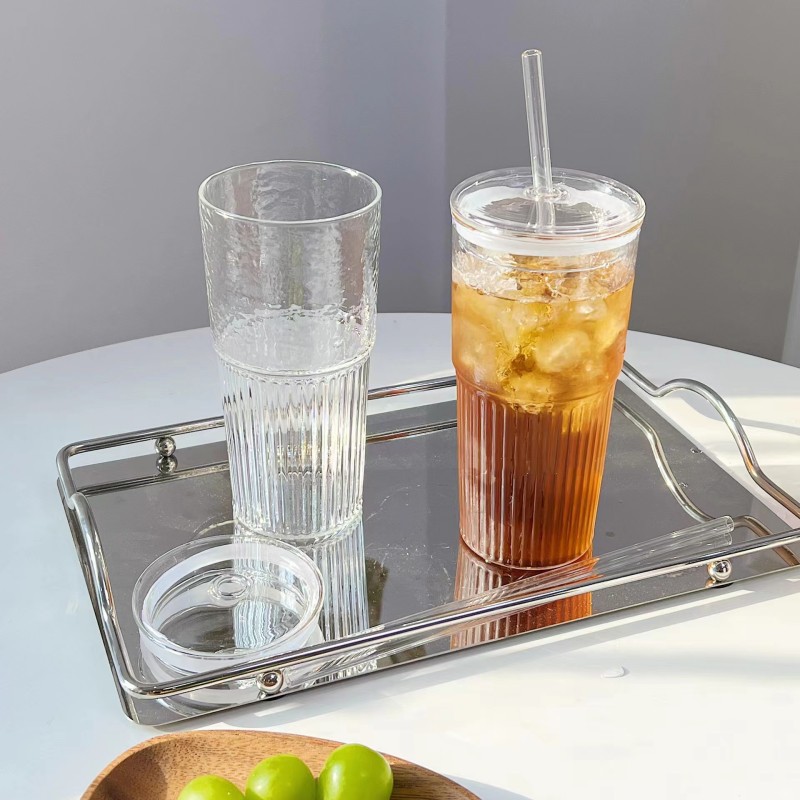 Large-capacity high borosilicate girls' milk tea beverage drinking cup, straw glass water cup, high appearance level coffee cup, office full figure
