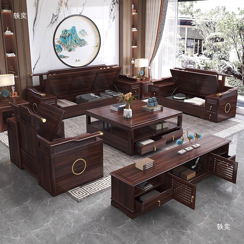 The new Chinese-style wujin wood solid wood sofa set is a modern, simple and light luxury sofa for both winter and summer in the living room Application Scenario