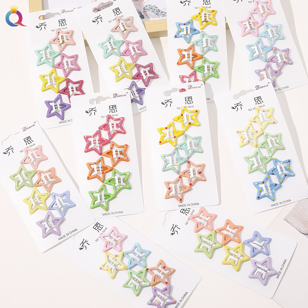 Qiyue's girlish bangs clips, simple lacquered BB clips, dopamine hair clips, candy-colored five-pointed star hair clips and hair accessories details Picture