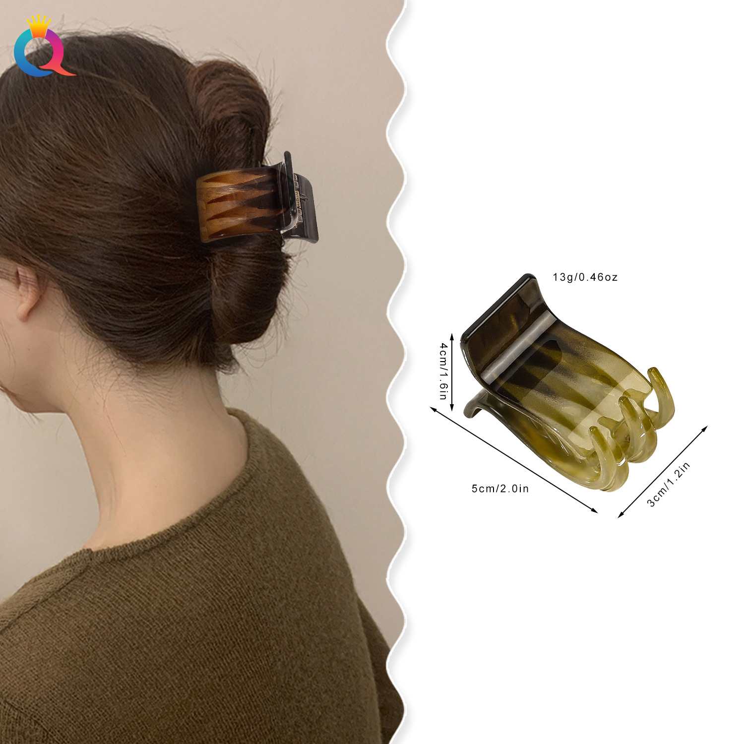 Wholesale of Qiyue Cross-border hair clips, Jelly ponytail gripper, gradient checkered Hair Gripper, elegant updo, shark clip hair accessories details Picture