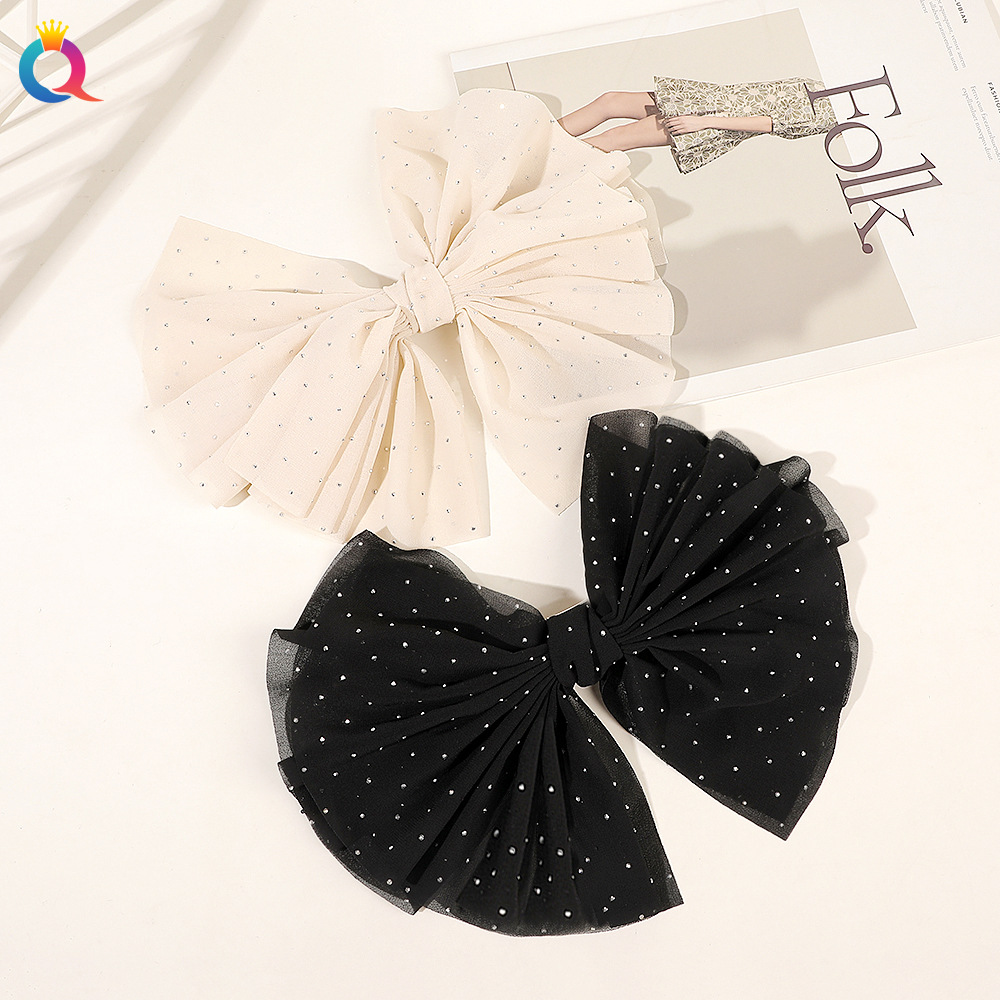 Wholesale of Qiyue extra-large water diamond fabric spring clips, sweet bow hair clips, high-end hair curls, grappling clips and hair accessories Specification drawing