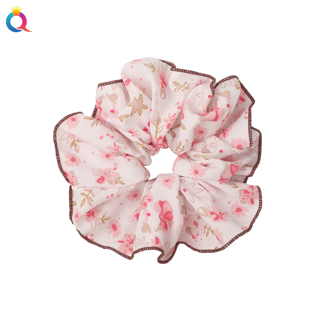 Qiyue Cross-border Floral-patterned Large Intestine Hair Band, Fresh fabric pleated large Intestine Hair Band, all-purpose hair tie, hair accessory wholesale Item Picture