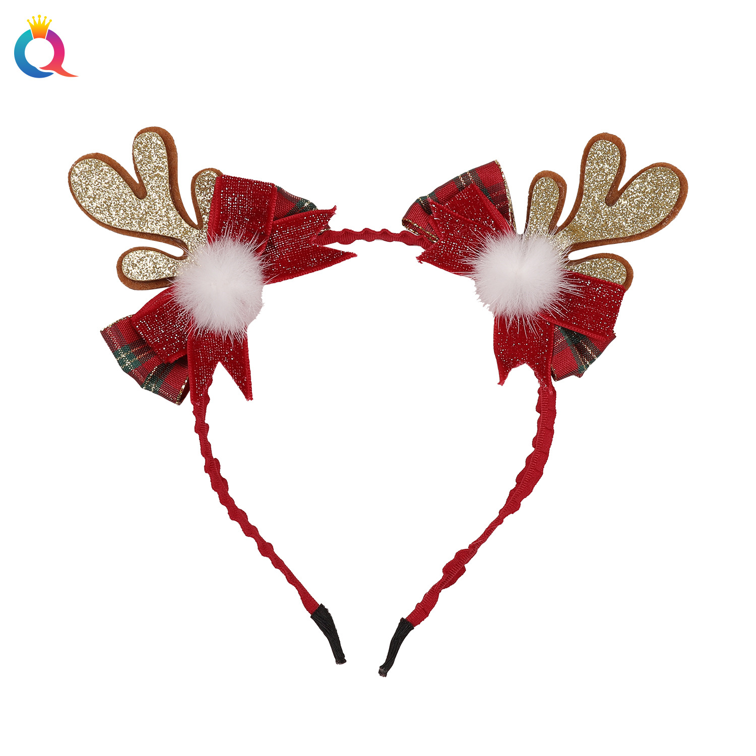 Qiyue Cross-border Christmas Deer Antler Plush Hair Band, Elk Girl Bow, Glitter Pink Long Hair Band, Hair Accessories wholesale Item Picture