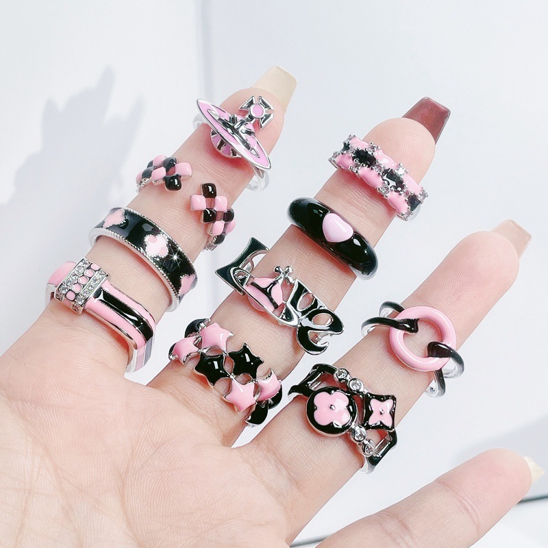 European and American fashion color-blocked glazed open ring, sweet and cool style for women, versatile and personalized ring, in the cold trend of Instagram Specification drawing