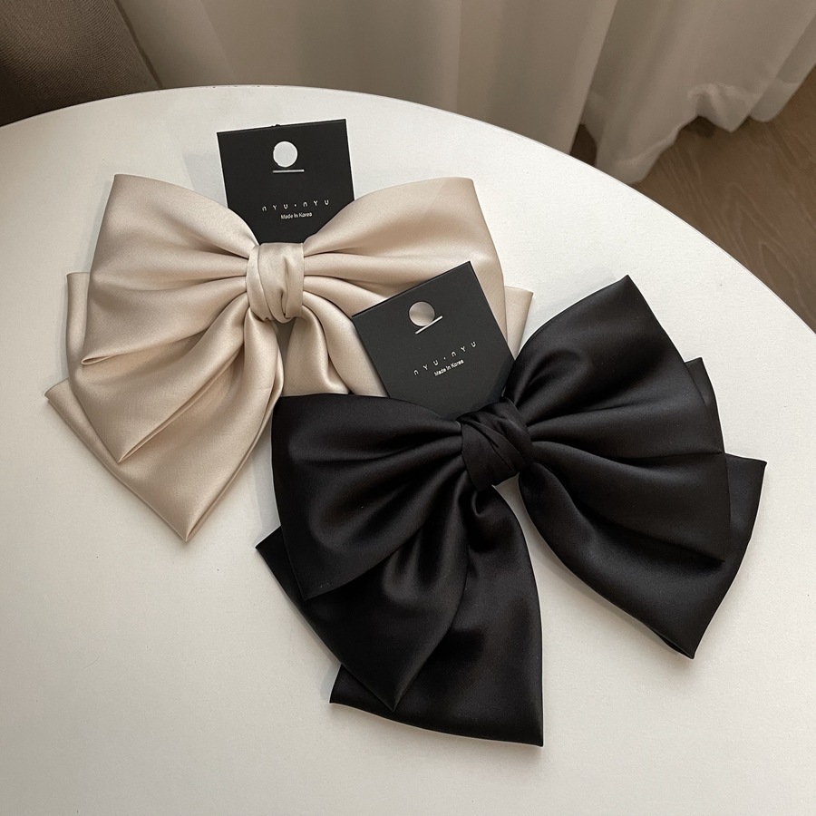 Extra-large bow hair clip, satin Korean high-end atmosphere, spring clip, elegant back hair clip and hair accessory full figure