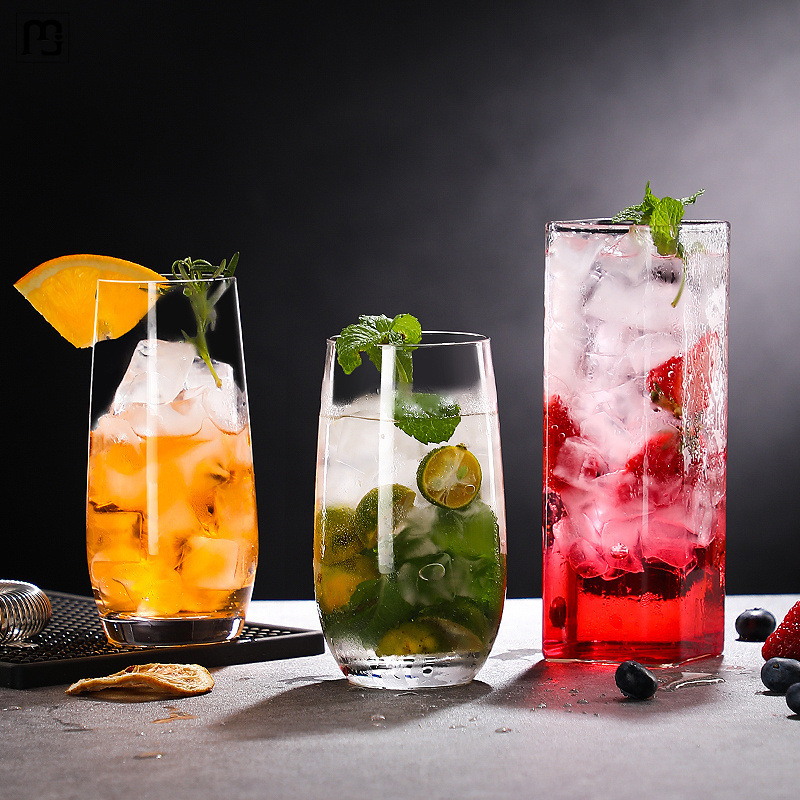 Bar cocktail mojito cups, transparent glass water cups, milk tea shop creative cold drink cups, home juice cups Application Scenario