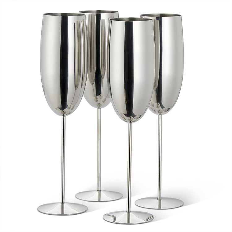 Wholesale stainless steel tall champagne and red wine glasses, creative metal cocktail glasses, bar, restaurant and ktv wine utensils and supplies Item Picture