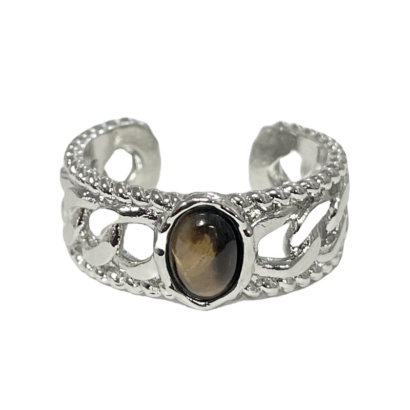 Korean version of Maillard Tiger's Eye open ring for women, adjustable, niche design, retro, fashionable, simple and versatile ring Item Picture