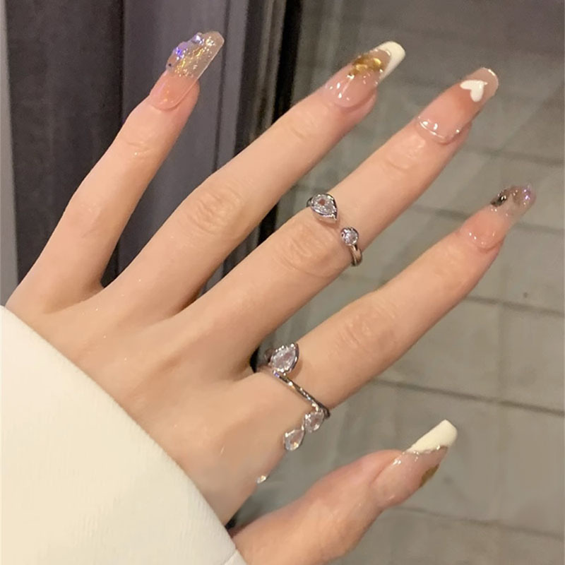 Cold style, unique design, high-end feel, waterdrop zircon ring for women, new 2023 trendy, cool and versatile joint ring details Picture