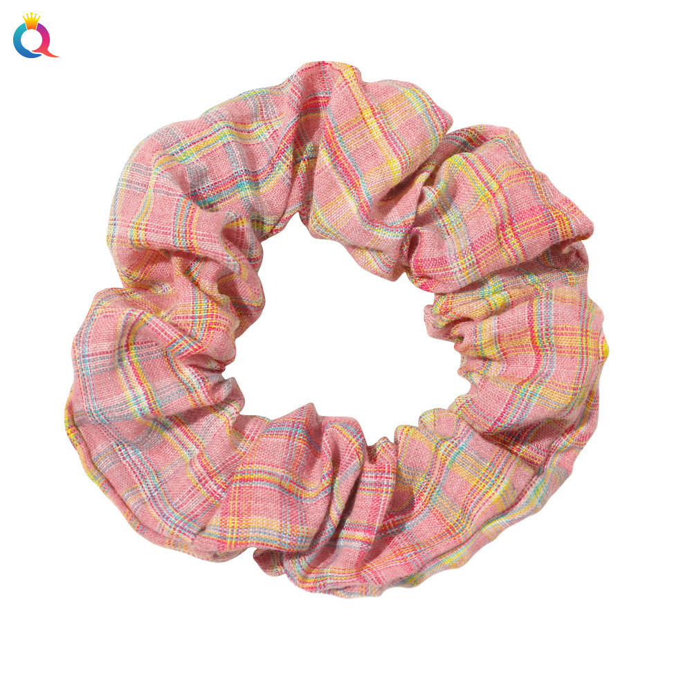 Qiyue French Large Intestine circle floral checkered hair tie, retro fabric country-style hair rope, forest-themed hair rope, popular online hair accessory Item Picture