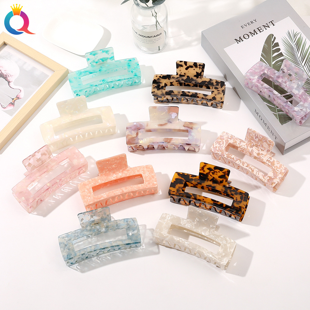 Qiyue Amazon Cross-border 13cm Large square acetic acid hair clip, versatile acetic acid gripper, shark gripper, updo gripper full figure