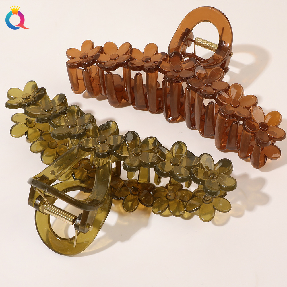 Wholesale of Qiyue large-sized hair clips with a high-end style, flower hair clips, hair curls, back of the head, shark hair clips, and women's hair accessories Specification drawing