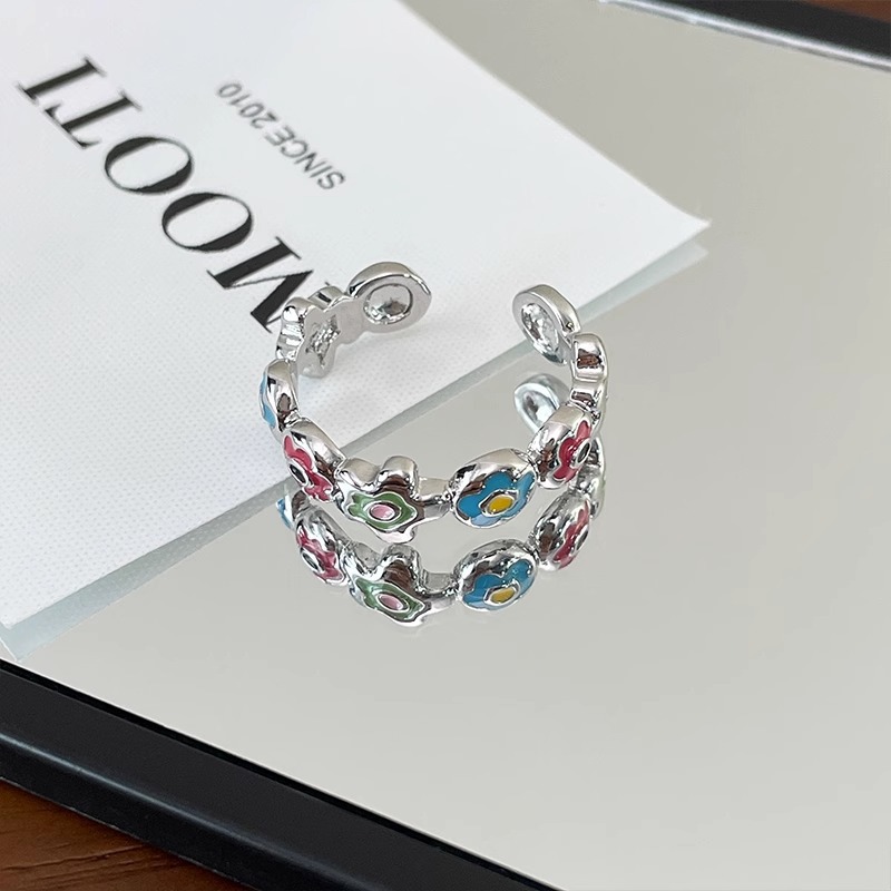 Colorful flower ring, sweet and cool style, open ring, niche design, exquisite ring, Hyuna style, new spring and summer creative Specification drawing