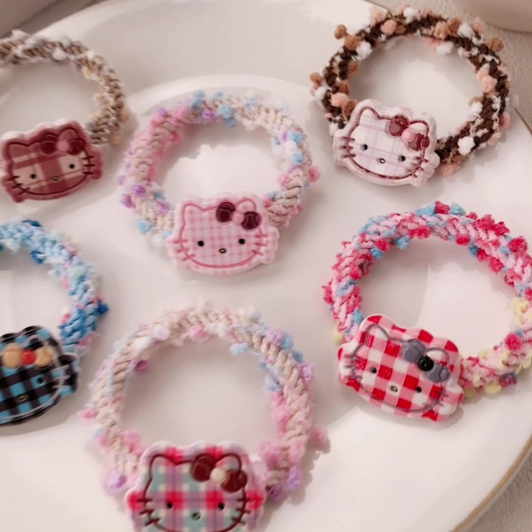 Cute cartoon checkered cat hair bands, high-elasticity hair ties for women in autumn and winter, hair ties, leather bands, hair ties and headwear wholesale details Picture