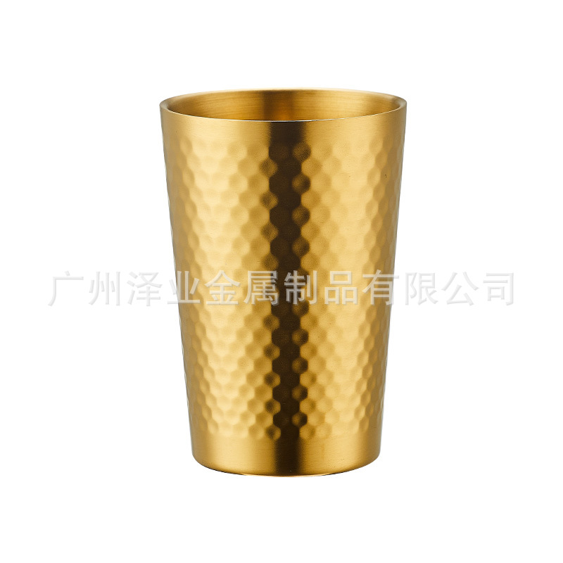 Cross-border beer mugs, coffee cups, engraved logos, Korean-style cups, 304 stainless steel hammer-patterned double-layer insulated water cups Item Picture