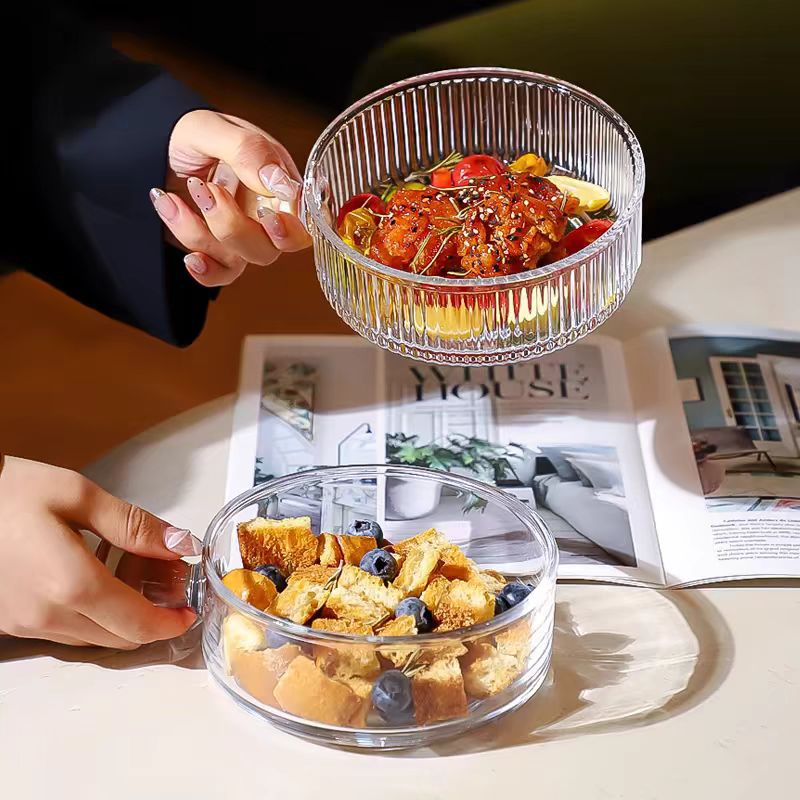 Glass salad bowl with handle, popular tableware, rice bowl and plate, individual baking, instant noodle soup bowl, dessert and yogurt bowl full figure